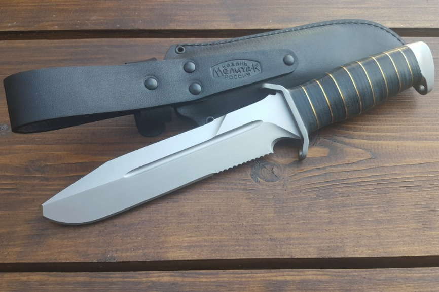 Нож туристический "Катран-2", рукоять кожа/латунь, покрытие антиблик фото 2