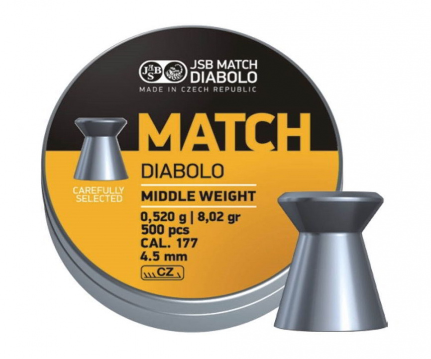 Пули JSB Yellow Match Diabolo Middle 4,5 мм, 0,52 грамм, 500 штук фото 1