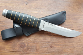 Нож туристический "Егерь", рукоять кожа/латунь, покрытие антиблик