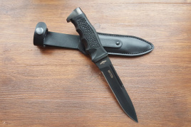 Нож туристический "Витязь" 170 мм, рукоять кожа/латунь, покрытие черный хром