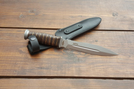 Нож туристический "Шайтан", рукоять кожа/латунь, покрытие антиблик