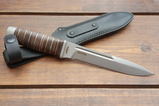 Нож туристический "Витязь" 170 мм, рукоять кожа/латунь, покрытие антиблик
