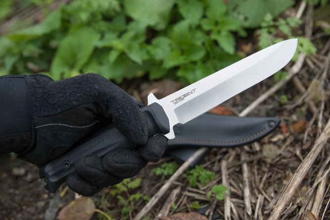 Нож "Trident" ст. 420HC (Stonewash, черная рукоять, кожаный чехол) фото 5