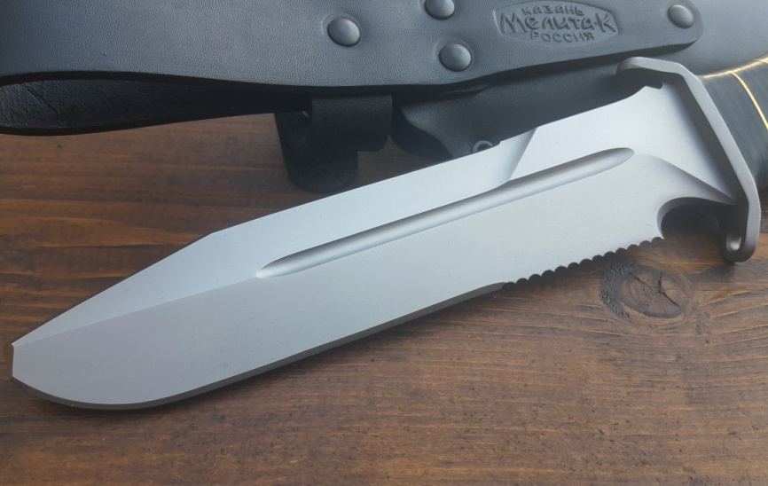Нож туристический "Катран-2", рукоять кожа/латунь, покрытие антиблик фото 4
