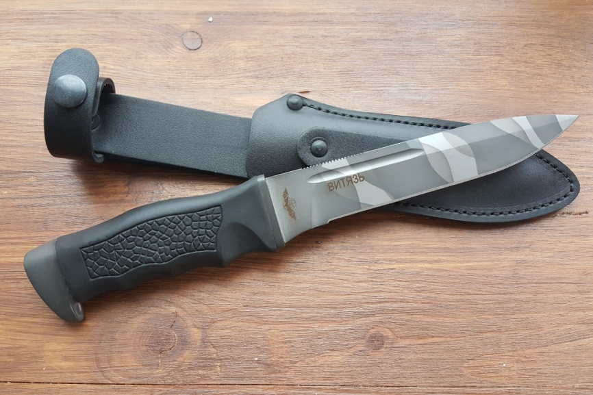 Нож туристический "Витязь" 150 мм, рукоять термоэластопласт (резина), покрытие камуфляж фото 1