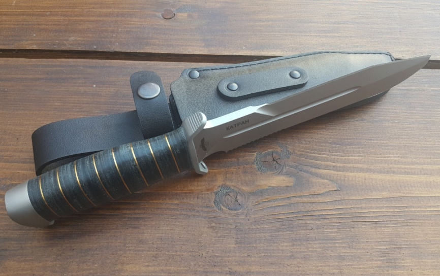 Нож туристический "Катран-2", рукоять кожа/латунь, покрытие антиблик фото 3