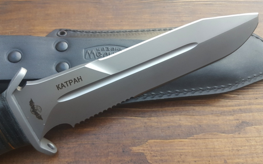 Нож туристический "Катран-2", рукоять кожа/латунь, покрытие антиблик фото 5